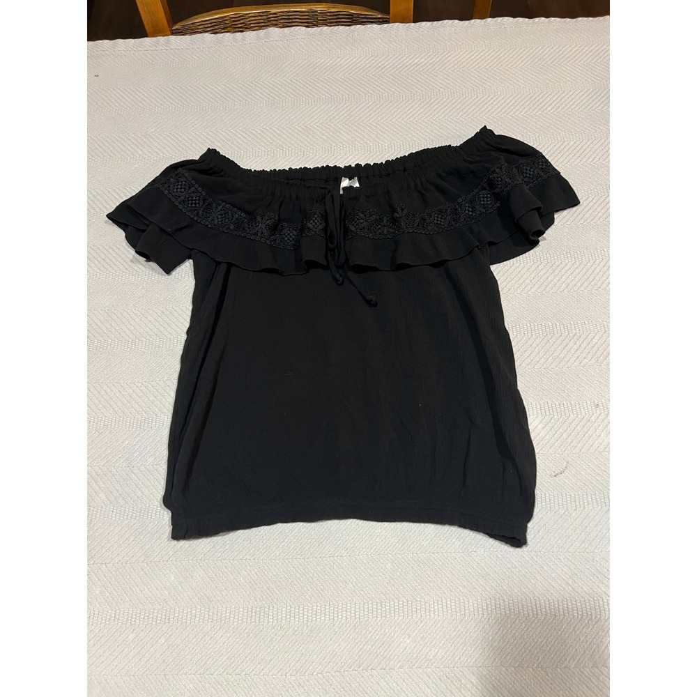 Off Shoulder Juniors L Ruffle Lace Boho Peasant Witchy WhimsiGoth Milkmaid Goth